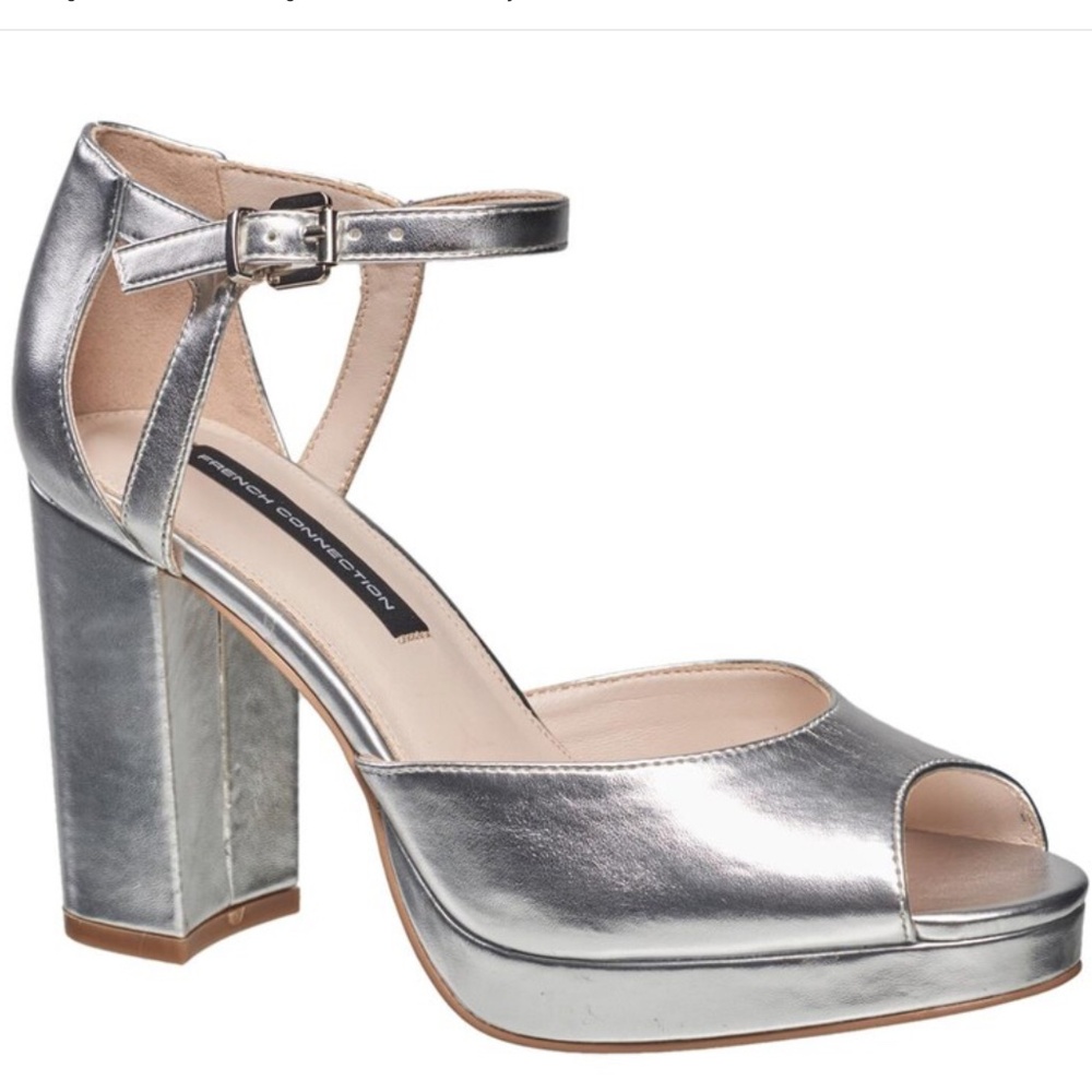 French Connection Platform Heel -Silver Size 8 1/2
